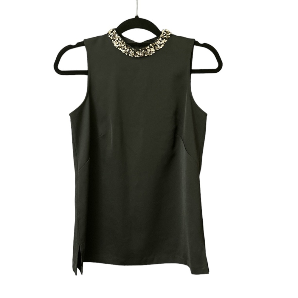 Ann Taylor Sleeveless Black Shell With Rhinestones